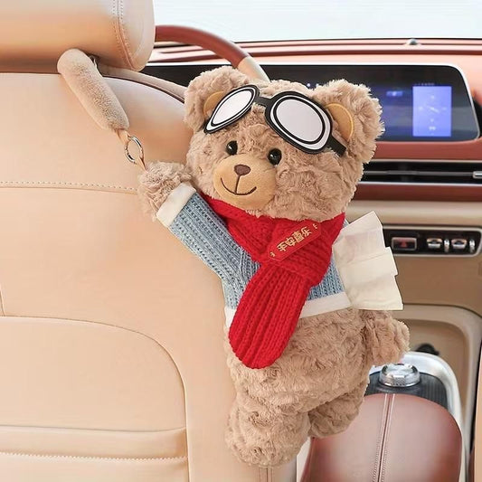 🧸 Cute Plush Bear Car Seat Back Tissue Holder (Assorted Color)