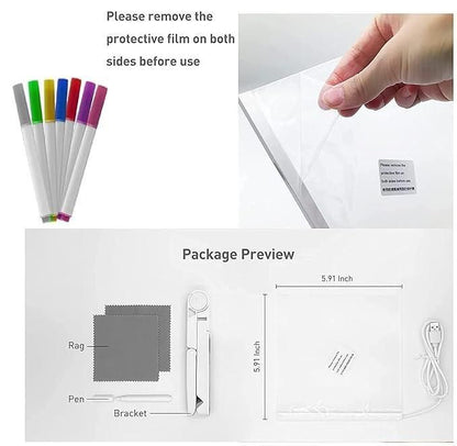 ✍️ 3D LED Light Glass Acrylic Writing Pad – Message Board & Night Lamp (With 12 Pens)
