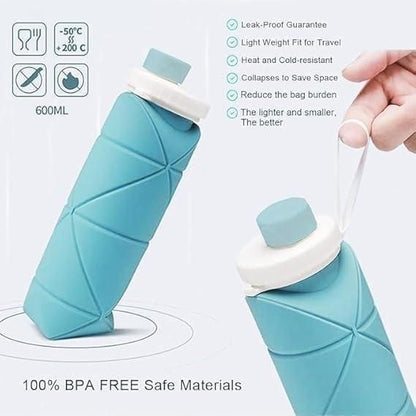 💧 Collapsible Silicone Water Bottle – BPA Free, Leak-Proof & Travel-Friendly (600 ml)