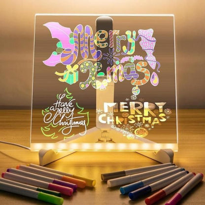 ✍️ 3D LED Light Glass Acrylic Writing Pad – Message Board & Night Lamp (With 12 Pens)