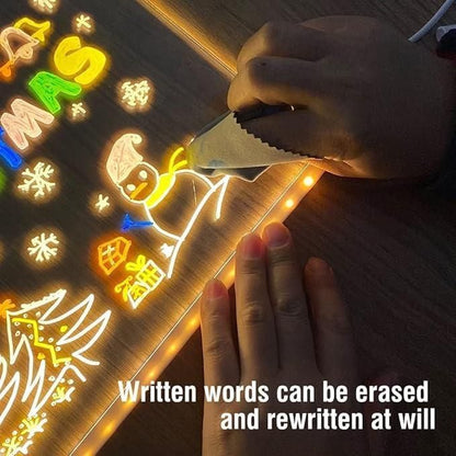✍️ 3D LED Light Glass Acrylic Writing Pad – Message Board & Night Lamp (With 12 Pens)