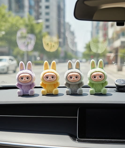 🚗 Trendy Labubu Mini Car Dashboard Figures – Cute Cartoon Ornaments (Pack of 4)